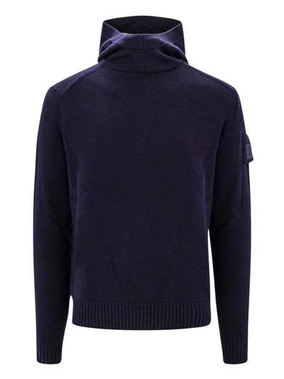 C.p. Company Wool Blend Sweater With Logo Patch In Blue