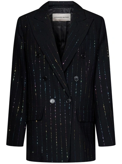 Alexandre Vauthier Sequin Pinstripe Long Oversized Blazer Jacket In Black