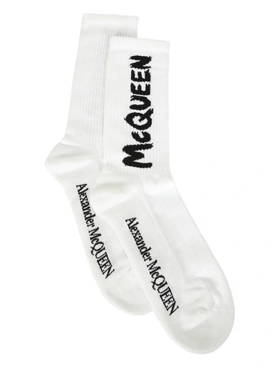 Alexander Mcqueen Stretch Logo Socks In White