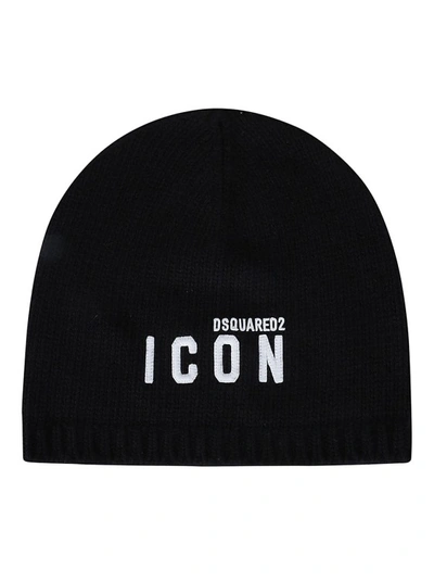 Dsquared2 Icon-embroidered Ribbed Beanie In Black