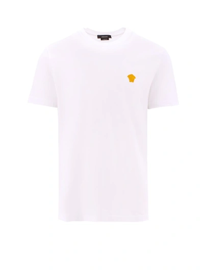 VERSACE COTTON T-SHIRT WITH EMBROIDERED FRONT LOGO