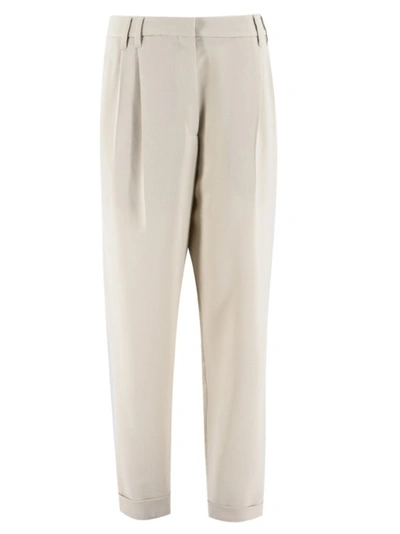 Brunello Cucinelli Slouchy Trousers With Monili In Neutrals