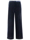 Aspesi Navy Blue Viscose Silk Velvet Trousers In Blue
