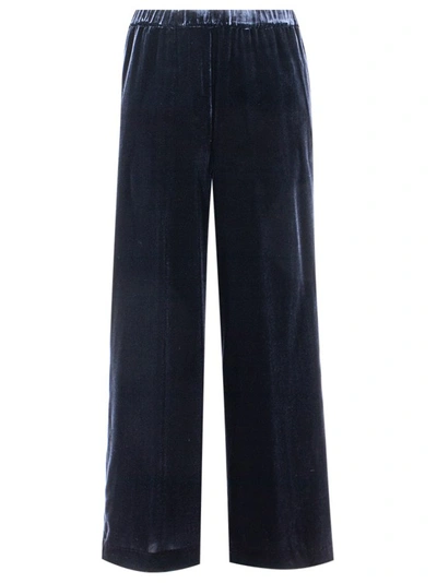 Aspesi Navy Blue Viscose Silk Velvet Trousers