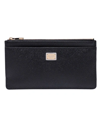 Dolce & Gabbana Leather Card Holder With Metal Logo In Black