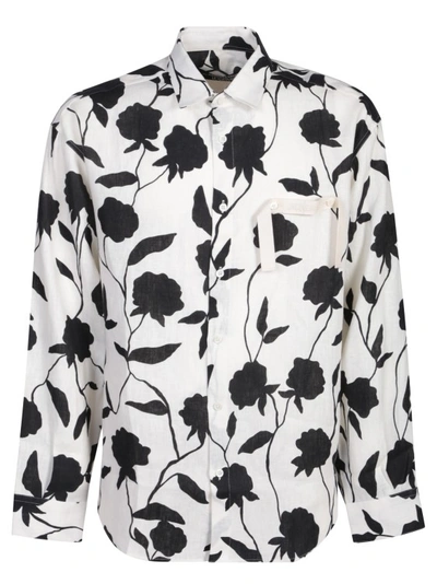 Jacquemus Simon Linen Chemise With All-over Floral Print In White