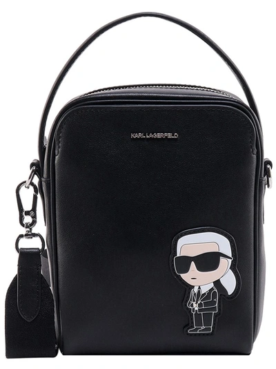 Karl Lagerfeld Iconic Patch Leather Shoulder Bag In Black