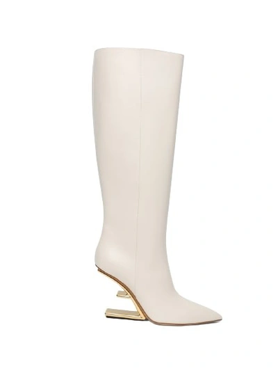 Fendi Calfskin F-heel Tall Boots In Neutrals