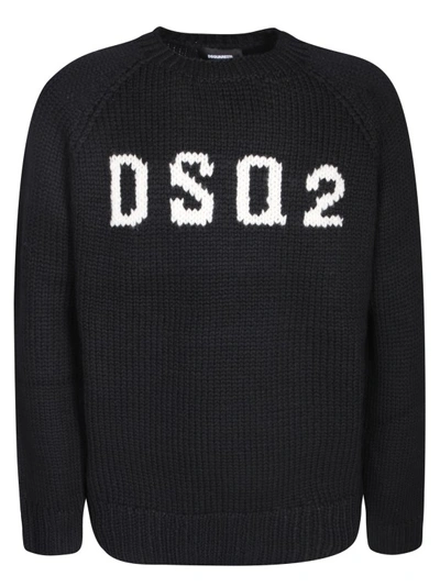 Dsquared2 Logo Intarsia Wool Sweater In Black