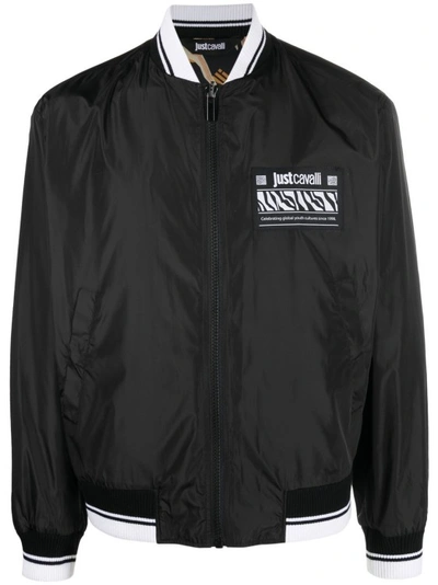 Just Cavalli Logo-print Bomber Jacket In Black