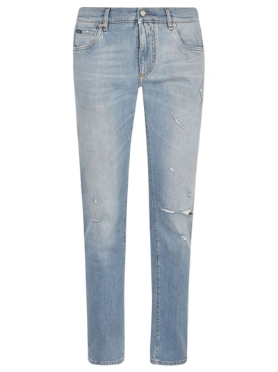 Dolce & Gabbana Ripped-detailing Skinny Jeans In Blue