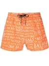 Balmain Slogan-print Swim Shorts In Orange