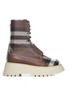BURBERRY CHECKED-PATTERN LEATHER ANKLE BOOTS