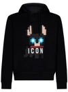 DSQUARED2 BLACK HOODIE WITH UNIQUE GRAPHIC PRINT