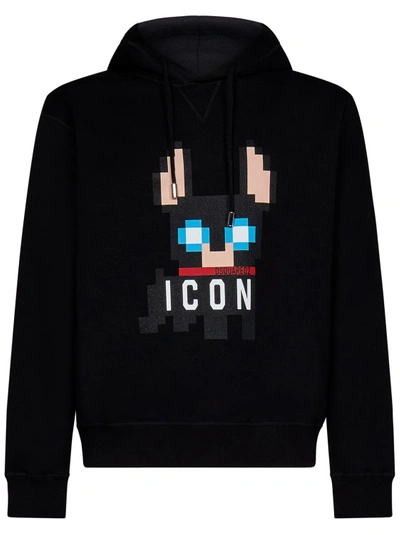 Dsquared2 Icon-print Cotton Hoodie In Black