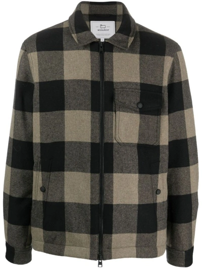 Woolrich Checked Wool-blend Shirt Jacket In Green