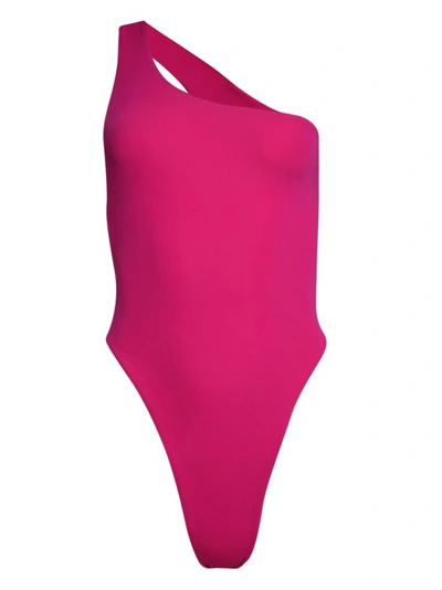 Louisa Ballou Pink Plunge Swimsuit In Hot Pink