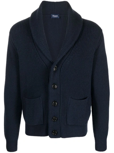 Drumohr Shawl-collar Button-up Cardigan In Blue