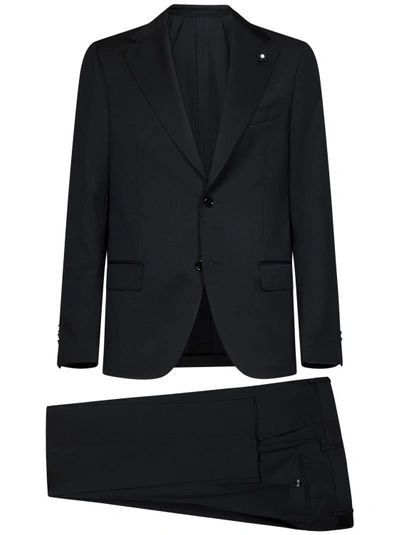 Lardini Black Wool Suit