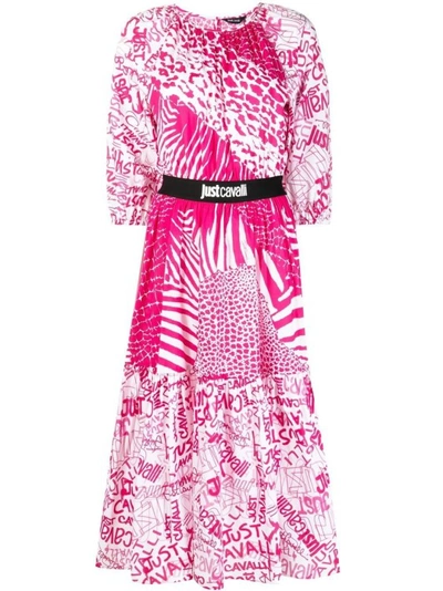 Just Cavalli Graphic-print Flared Dress In Pink