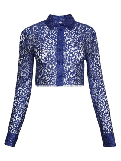 Coperni Lace Cropped Shirt In Royal Blue