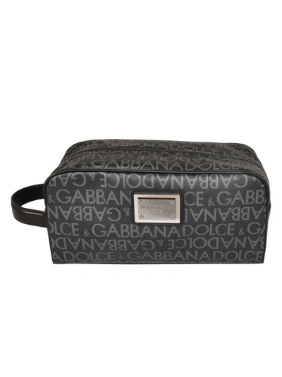 Dolce & Gabbana Logo-print Wash Bag In Grey