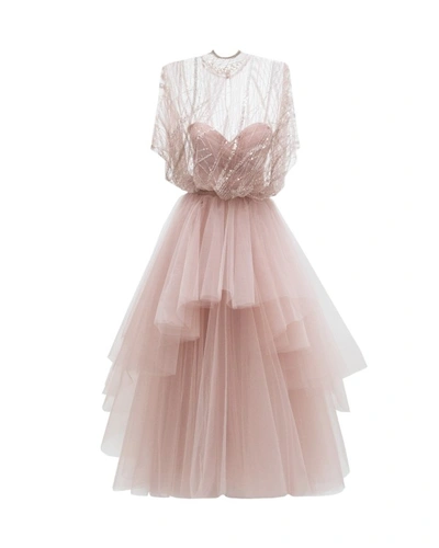 Gemy Maalouf Strapless Dress With Beaded Top - Midi Dresses In Pink