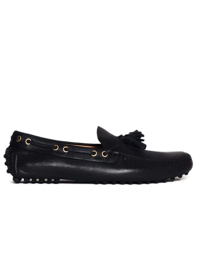 Car Shoe Loafer With Tassels In Blue Gommini Leather In Black
