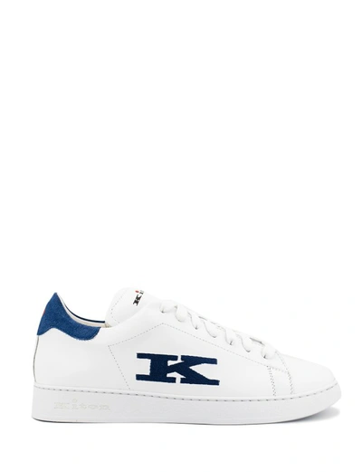 KITON BLUE AND WHITE LOW-TOP SNEAKERS