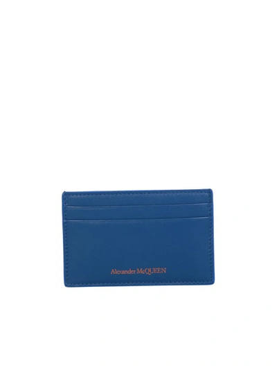 Alexander Mcqueen Logo-embossed Leather Cardholder In Blue