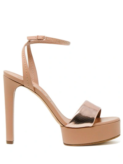 Casadei Sandal In Nude Leather With Laminated Band Heel 120 Mm In Brown