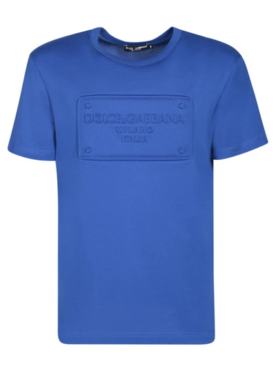 Dolce & Gabbana Logo-patch Cotton T-shirt In Blue