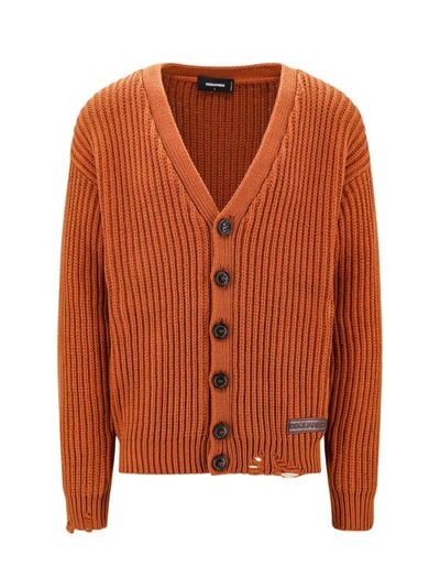 DSQUARED2 COTTON BLEND CARDIGAN WITH RIBBED MOTIF