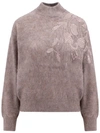 Brunello Cucinelli Long-sleeved Turtleneck Sweater With Special Sequin Appliqu? In Soft Mohair And Wool Yarn In Brown