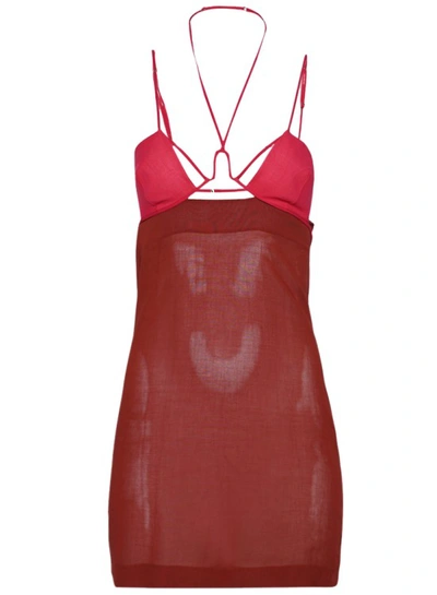 Nensi Dojaka U Wire Bra Mini Dress In Burnt Tangerine And Hot Pink