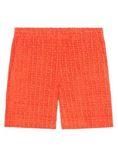 Givenchy Men's Bermuda Shorts In 4g Towelling Cotton Jacquard In Bright Orange