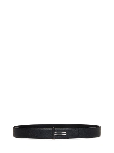 Tom Ford Black Calf Leather T-buckle Belt In Negro