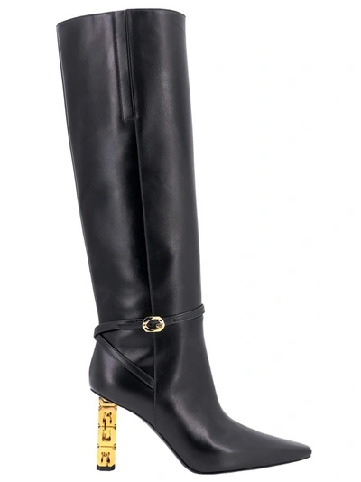 Givenchy Golden Gcube Heel Leather Boots In Black