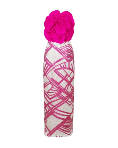 Gemy Maalouf Strapless Floral Pencil-cut Midi Dress In Pink