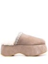 Mou Whipstitch 70mm Suede Platform Slippers In Grey
