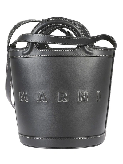 Marni Logo Bucket Bag In Black