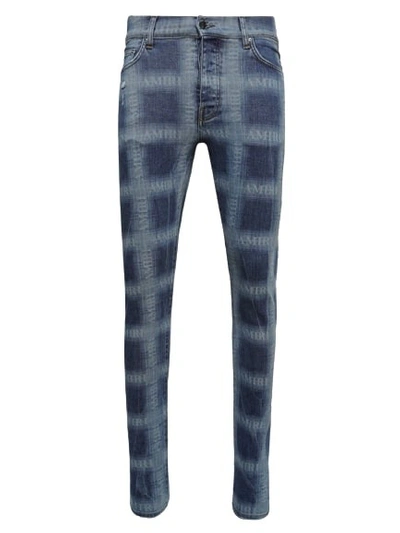Amiri Logo Plaid-print Skinny Jeans In Blue