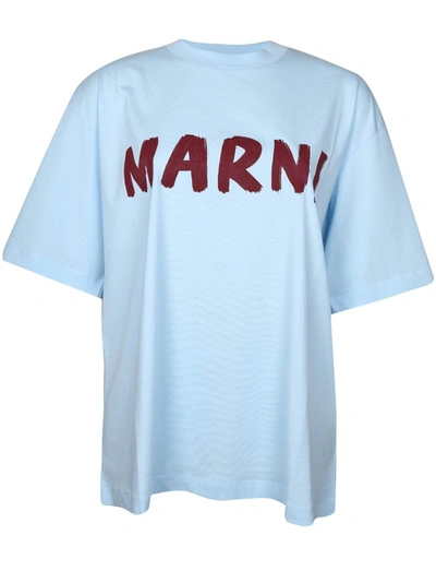 Marni Logo-print Cotton T-shirt In Lightblue