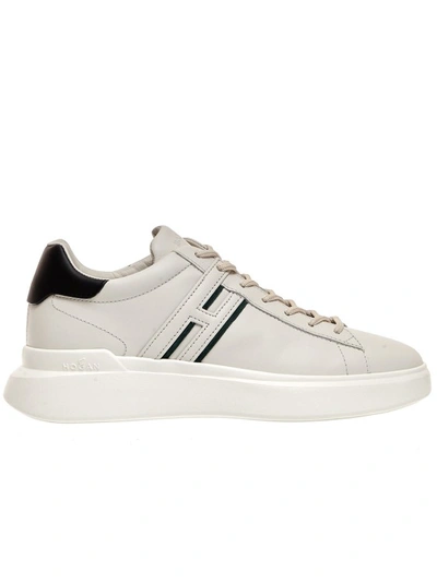 Hogan White Leather And Green Rebel Sneakers In Neutrals