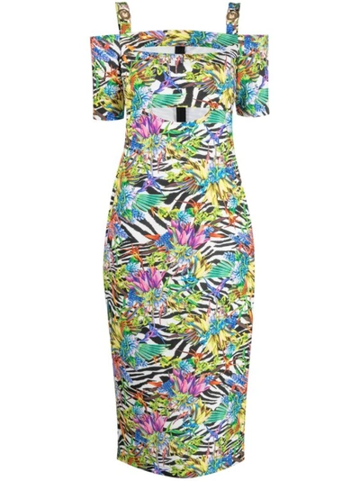 Just Cavalli Mix-print Off-shoulder Dress In Multicolor
