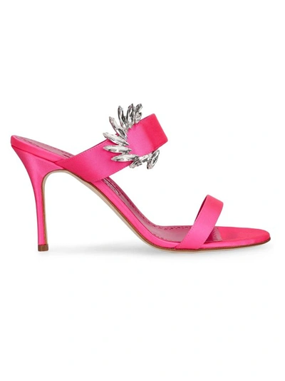 MANOLO BLAHNIK CHIVELA SATIN HEEL SANDALS