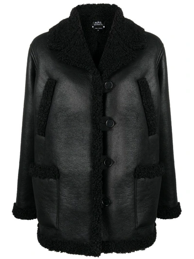 Apc Faux-leather Shearling Jacket In Black