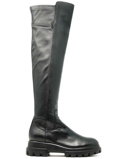 Agl Attilio Giusti Leombruni Black Leather Stretch Boot In Grey