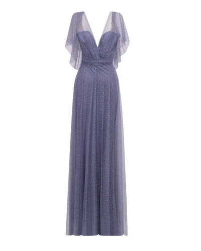 Gemy Maalouf Draping Beaded Tulle Dress - Long Dresses In Purple