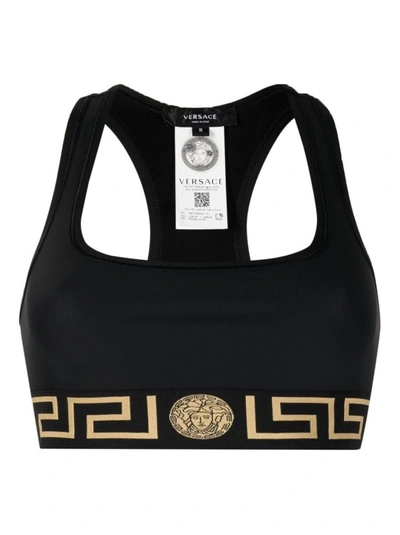 Versace Embroidered Grecca Black Top